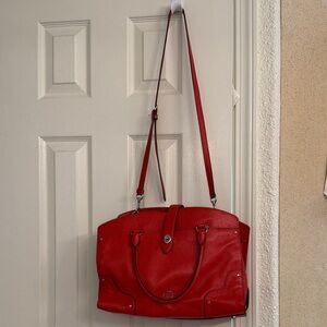 Coach Red Pebbled Leather Satchel with Adjustable Strap